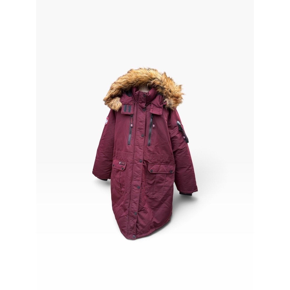Canada Weather Gear Womens Long Heavyweight Puffer Parka 3XL Fur Hood Maroon